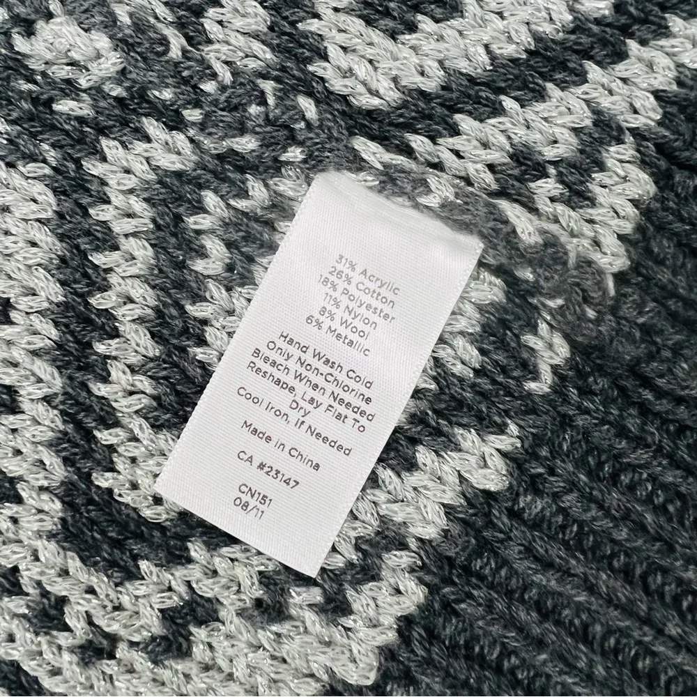 NWT! Talbots Mid Length Wool Blend Chunky Knit Geometric Gray Metallic Thread - Picture 6 of 12